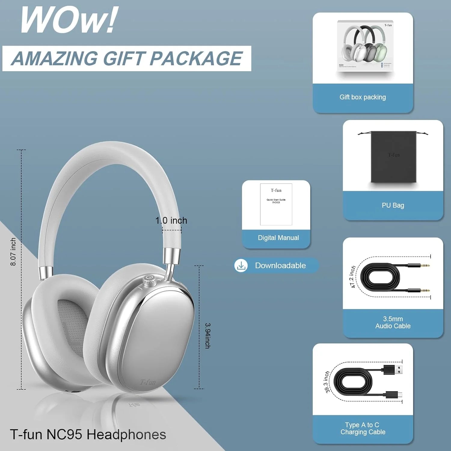 T-fun NC95 ANC Bluetooth Headphones