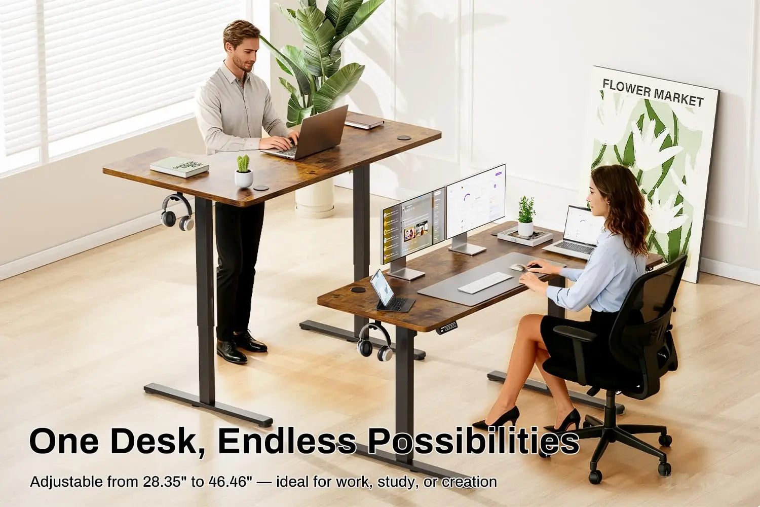 L Shaped Electric Standing Desk 55x33.5