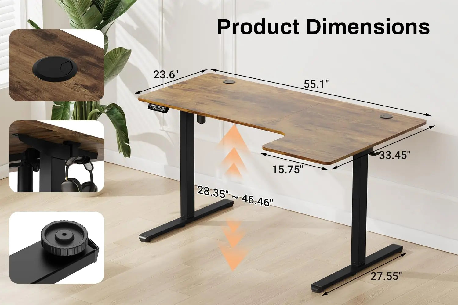 L Shaped Electric Standing Desk 55x33.5