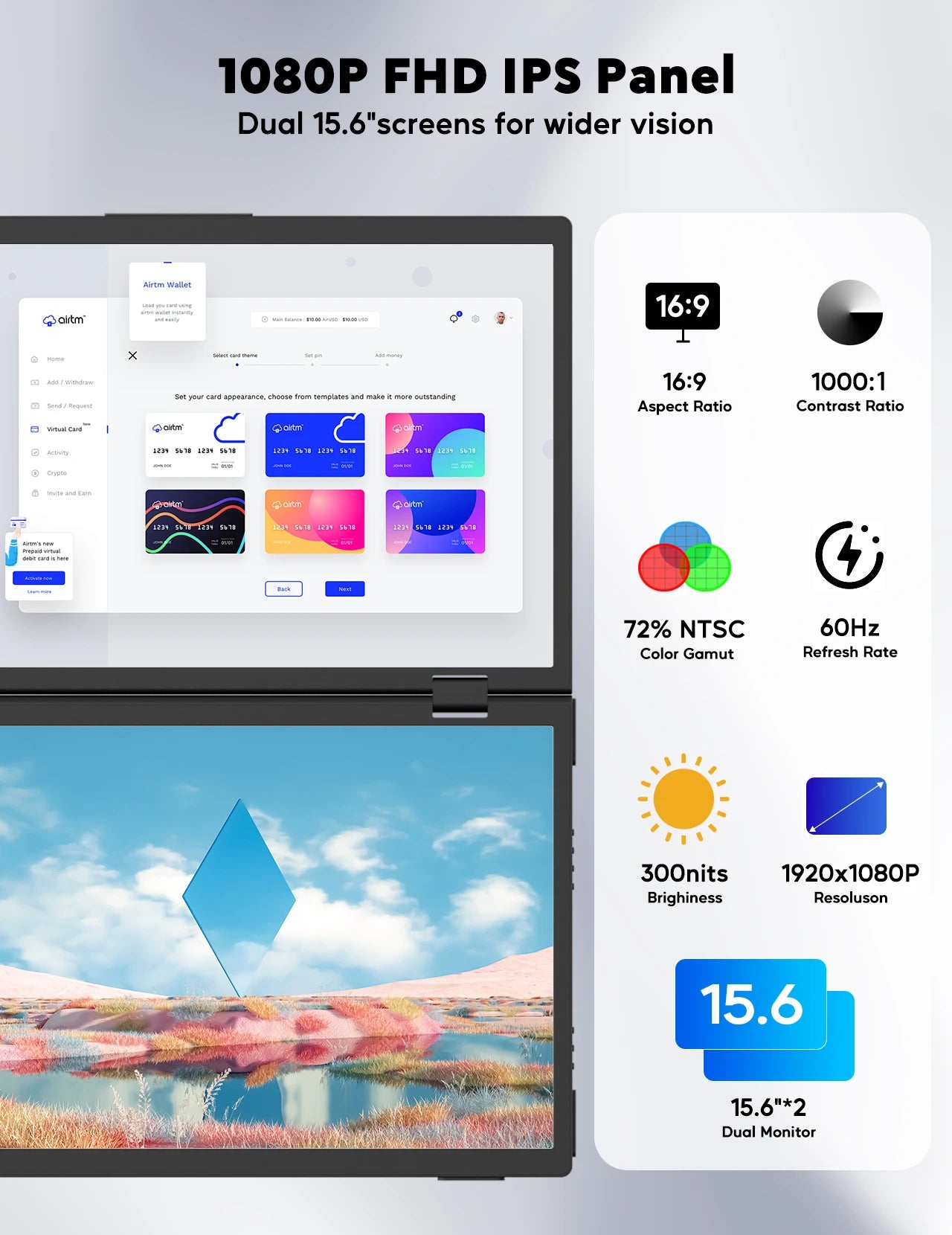 Amoudo 15.6 Inch Dual Portable Monitor