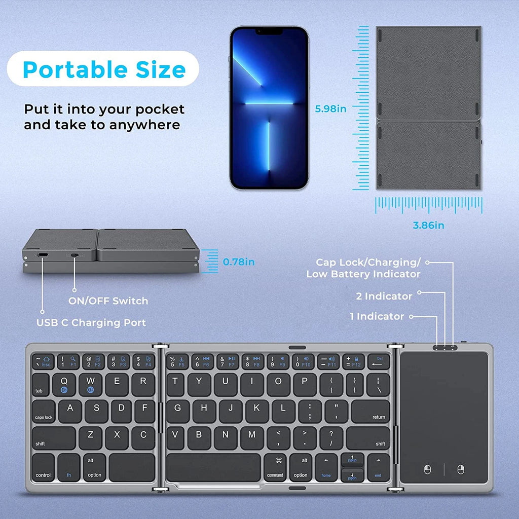 Foldable Bluetooth Keyboard with Touchpad